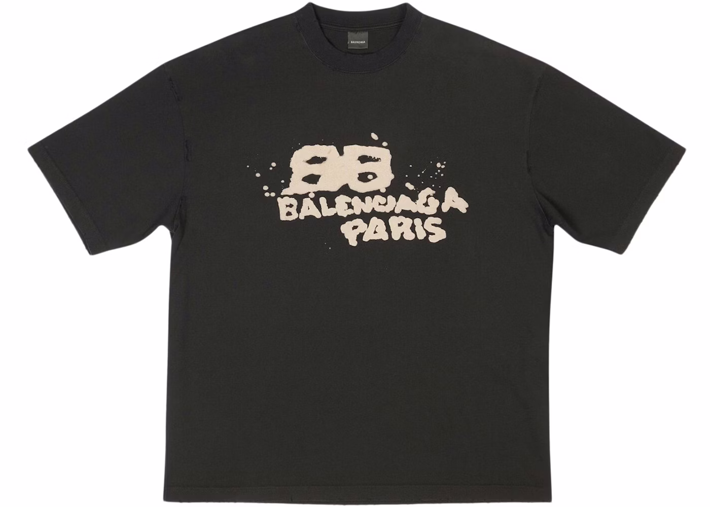 Balenciaga Men's Hand Drawn BB Icon Medium Fit Vintage T-Shirt Black/Beige
