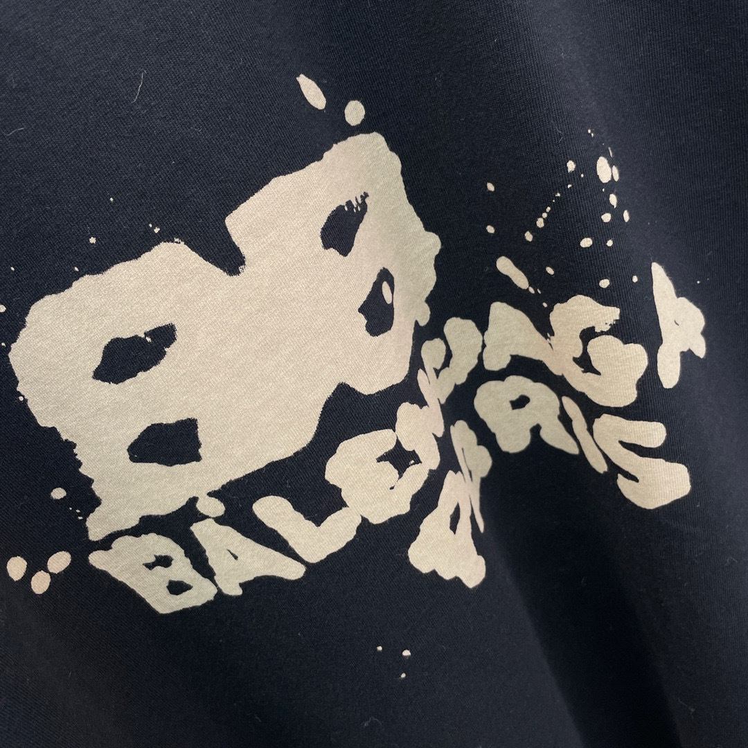 Balenciaga Men's Hand Drawn BB Icon Medium Fit Vintage T-Shirt Black/Beige vista 3