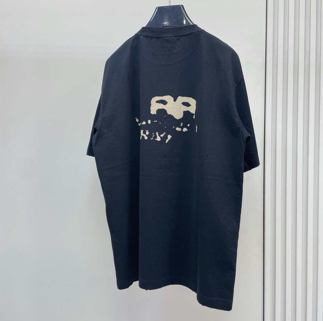 Balenciaga Men's Hand Drawn BB Icon Medium Fit Vintage T-Shirt Black/Beige vista 4