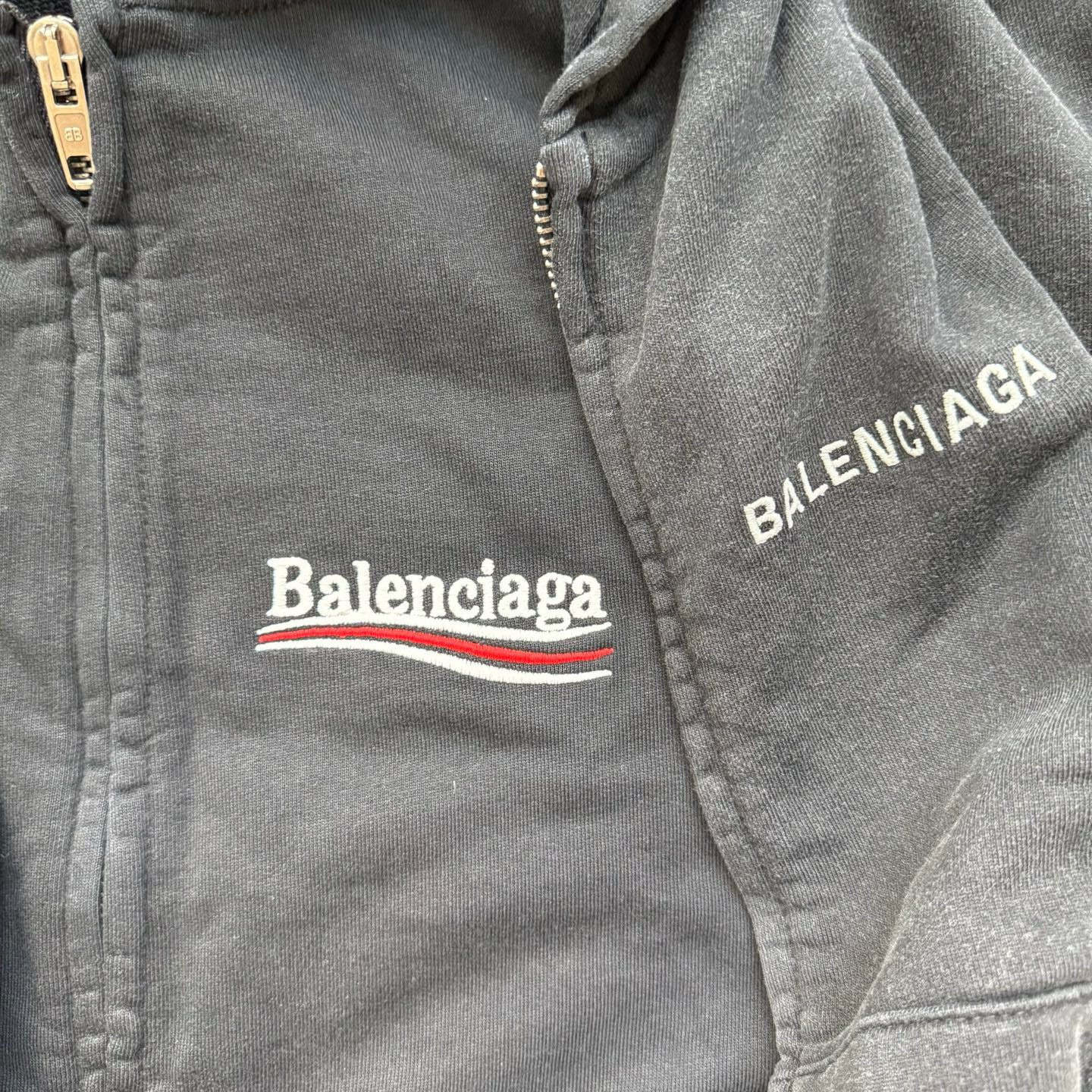 Balenciaga Layered Zipper Hoodie Faded Washed Black vista 3