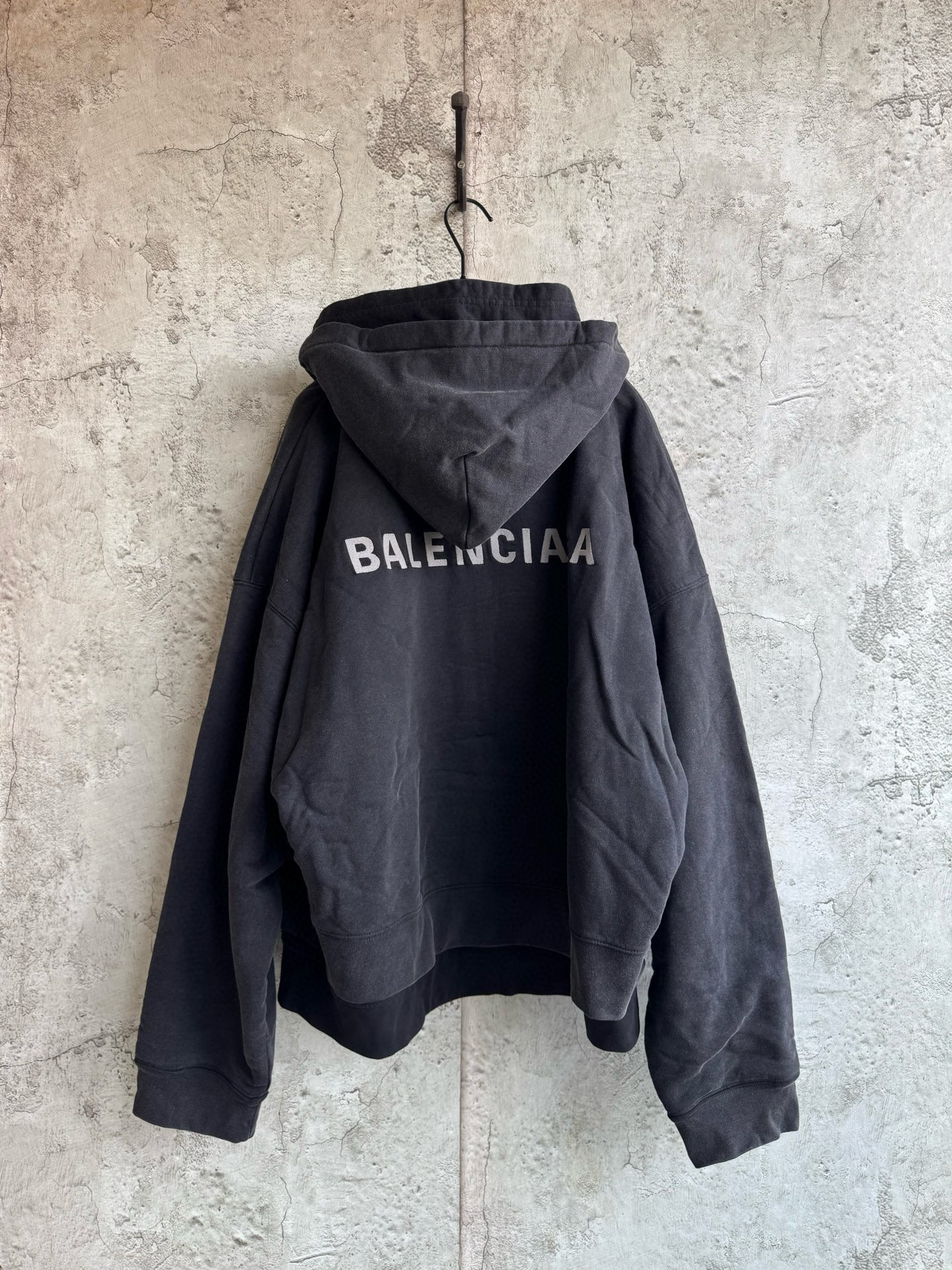 Balenciaga Layered Zipper Hoodie Faded Washed Black vista 6