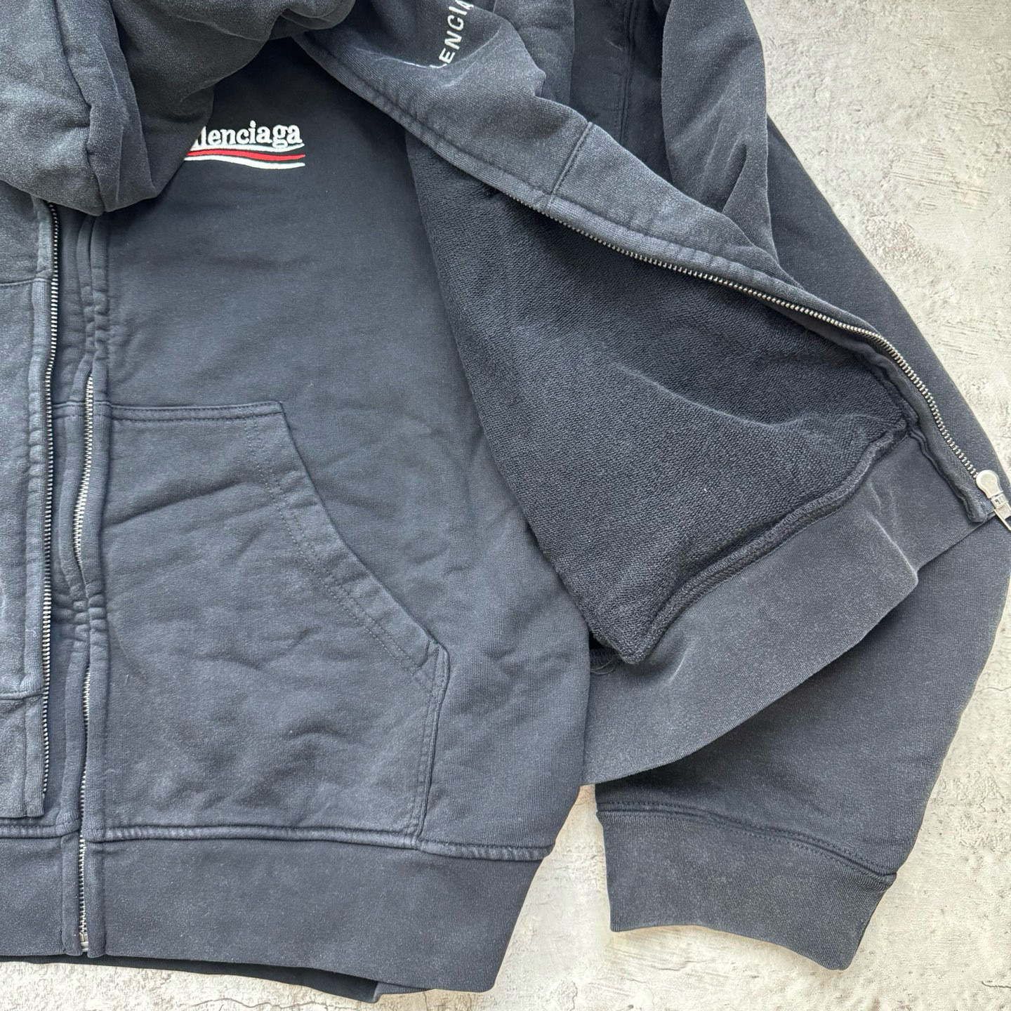 Balenciaga Layered Zipper Hoodie Faded Washed Black vista 7