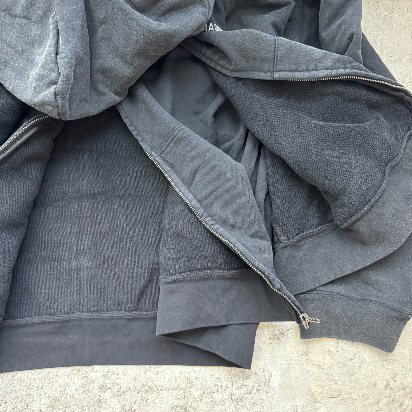 Balenciaga Layered Zipper Hoodie Faded Washed Black vista 8