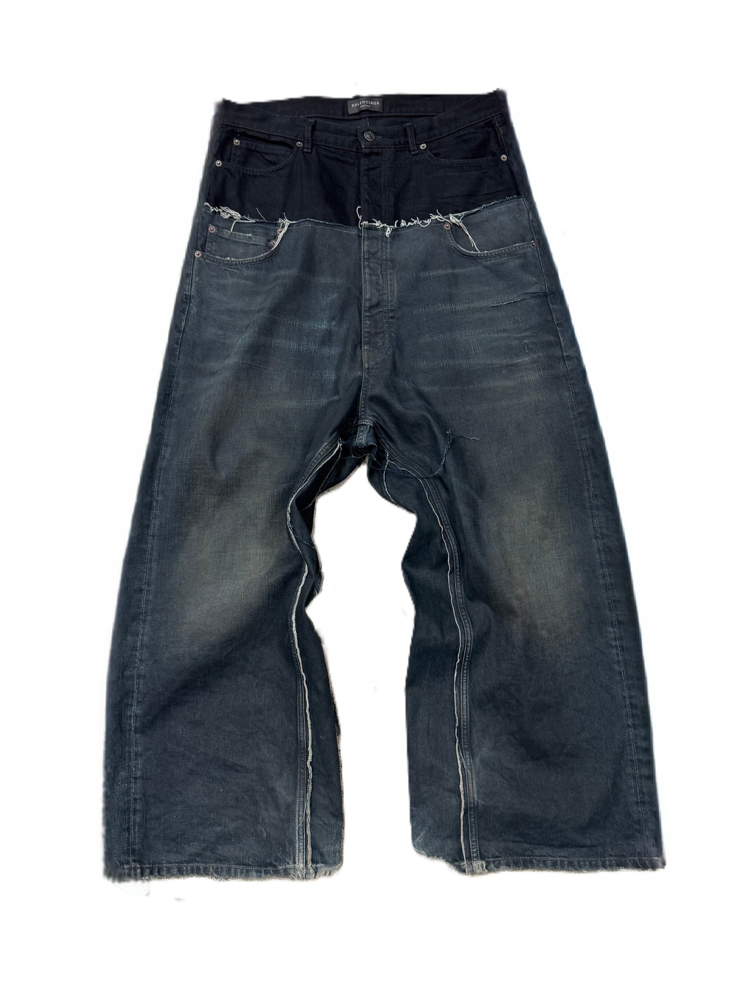 Balenciaga 'Cut-Up' Double Waist Wide Leg Denim Dark Blue