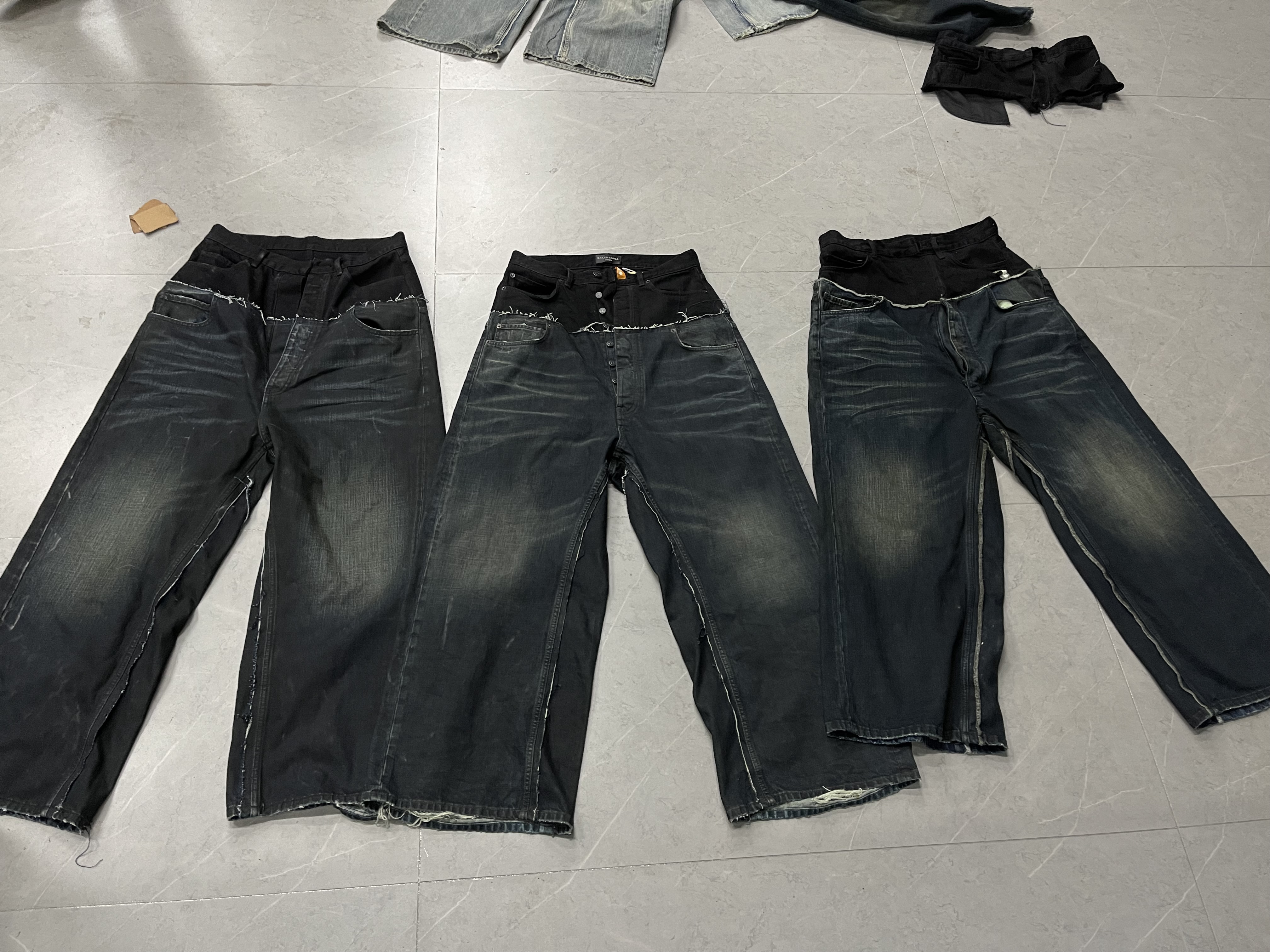 Balenciaga 'Cut-Up' Double Waist Wide Leg Denim Dark Blue vista 3