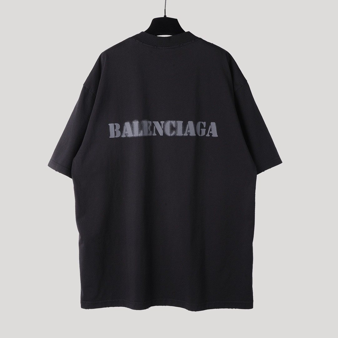 Balenciaga Stencil-Type Logo Medium Fit T-Shirt Black vista 3